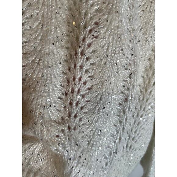 Women's 1. State Antique White Sequin Long Sleeve Pullover Sweater Sz Large - Picture 4 of 9